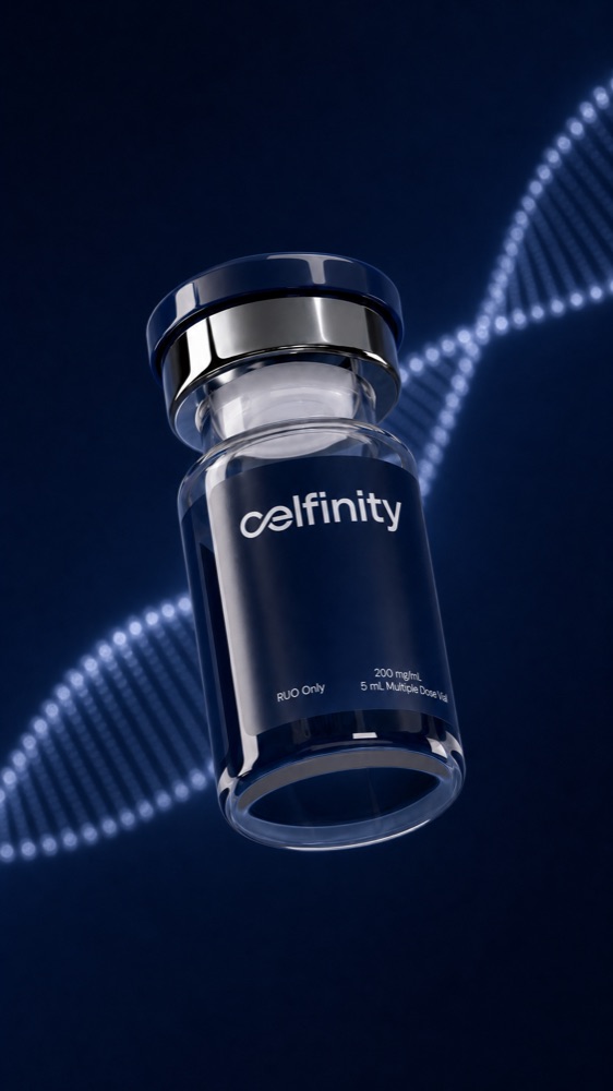 Celfinity research peptide vial closeup